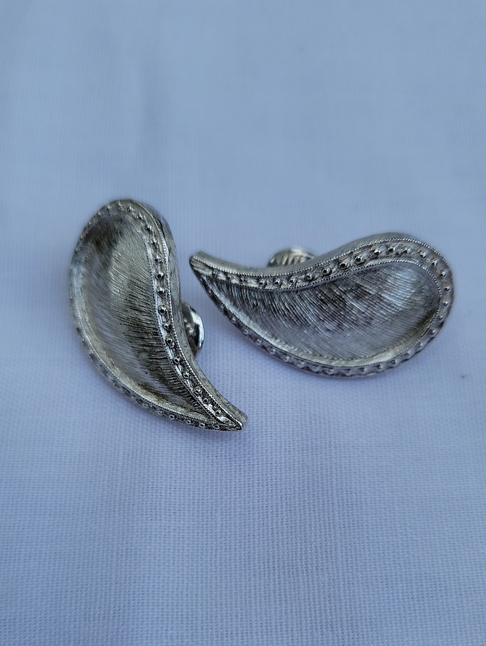 Vintage Monet Silver-Tone Paisley Clip Earrings